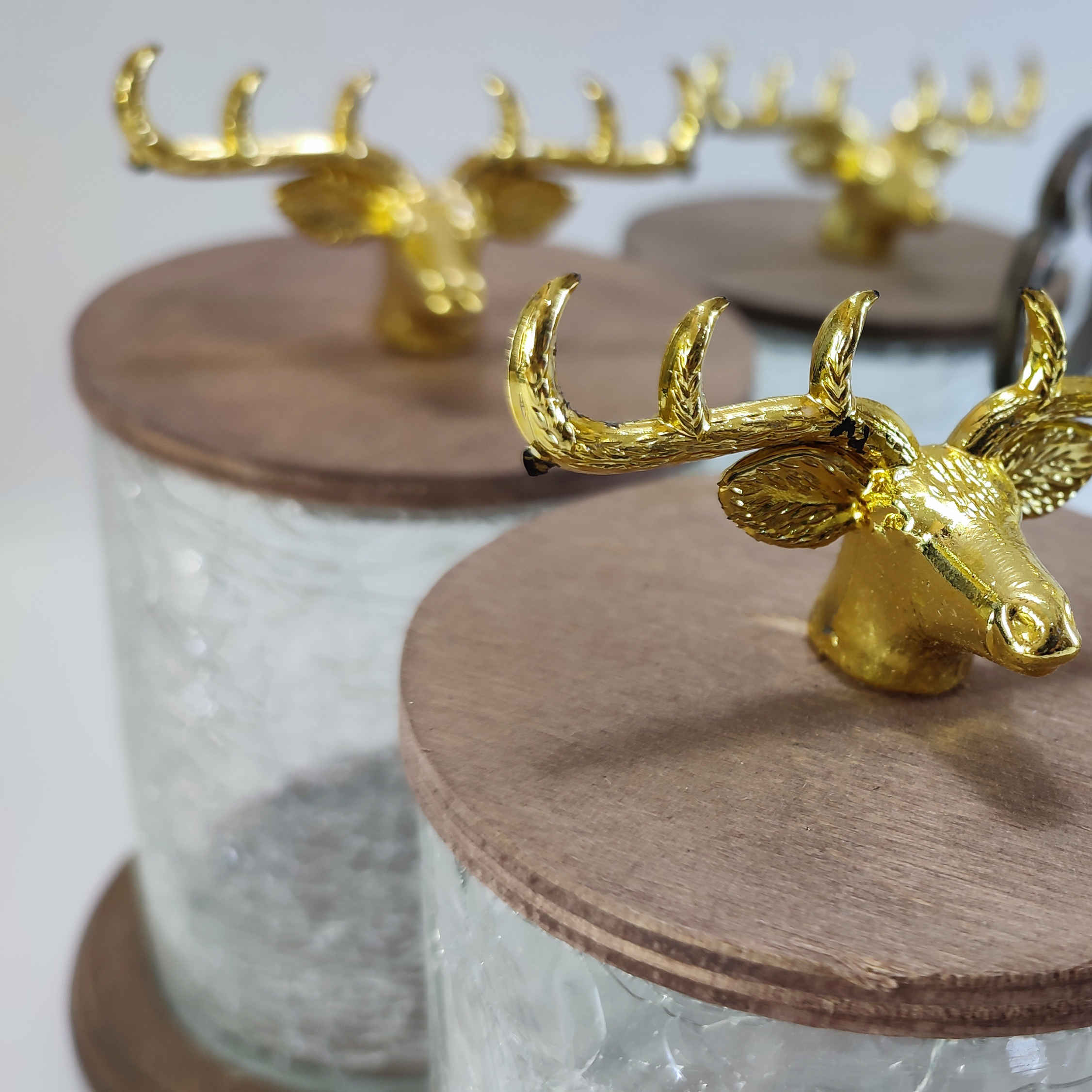 جرة تخزين مطبخ خشبية بتصميم غزال زجاجي – مجموعة من 5 قطع