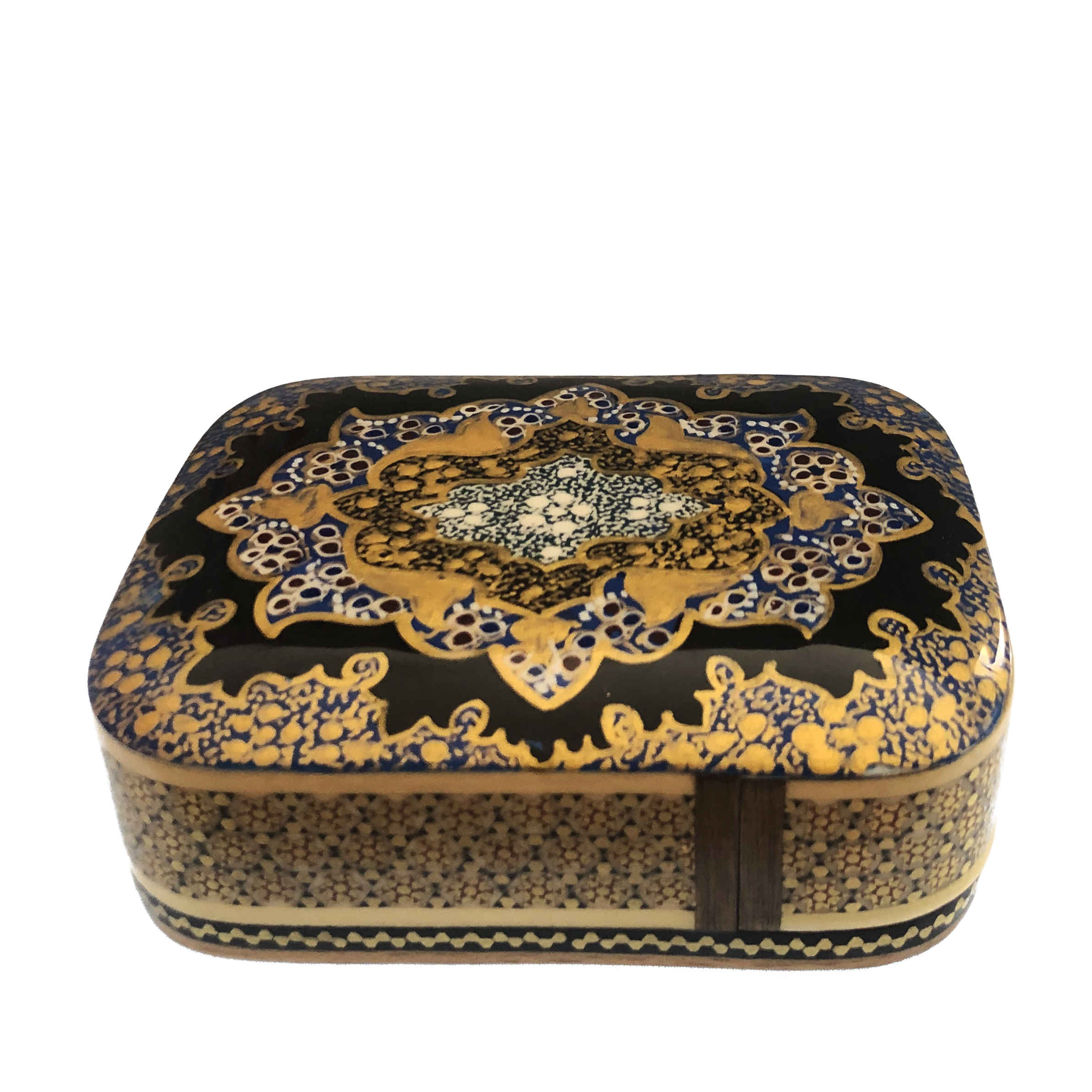 صندوق تخزين بطاقات اللعب الخشبي الإيراني – خاتم مزخرف هستي