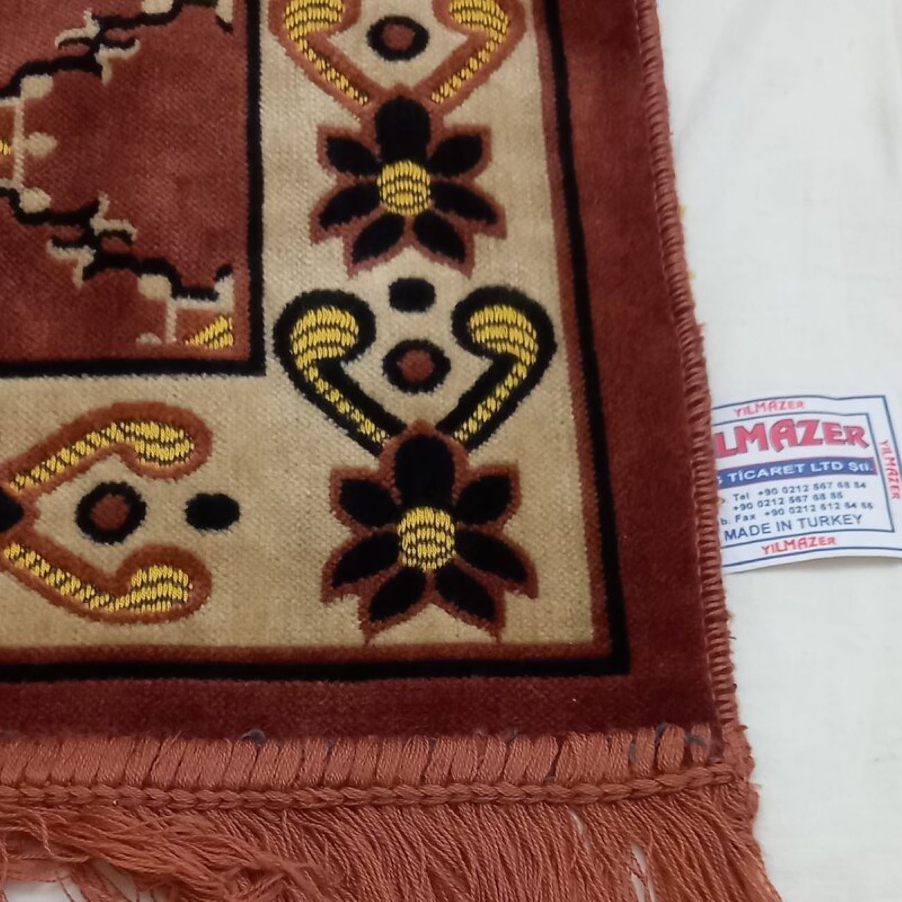 سجادة صلاة إسلامية من المخمل، مبطنة، تصميم الكعبة، لون أحمر طيني