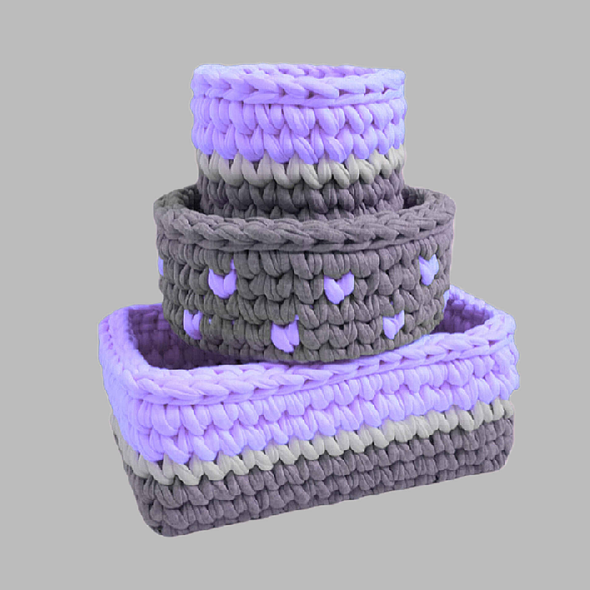 مجموعة سلات تخزين محبوكة من الصوف بتصميم قلوب صغيرة، مجموعة من 3