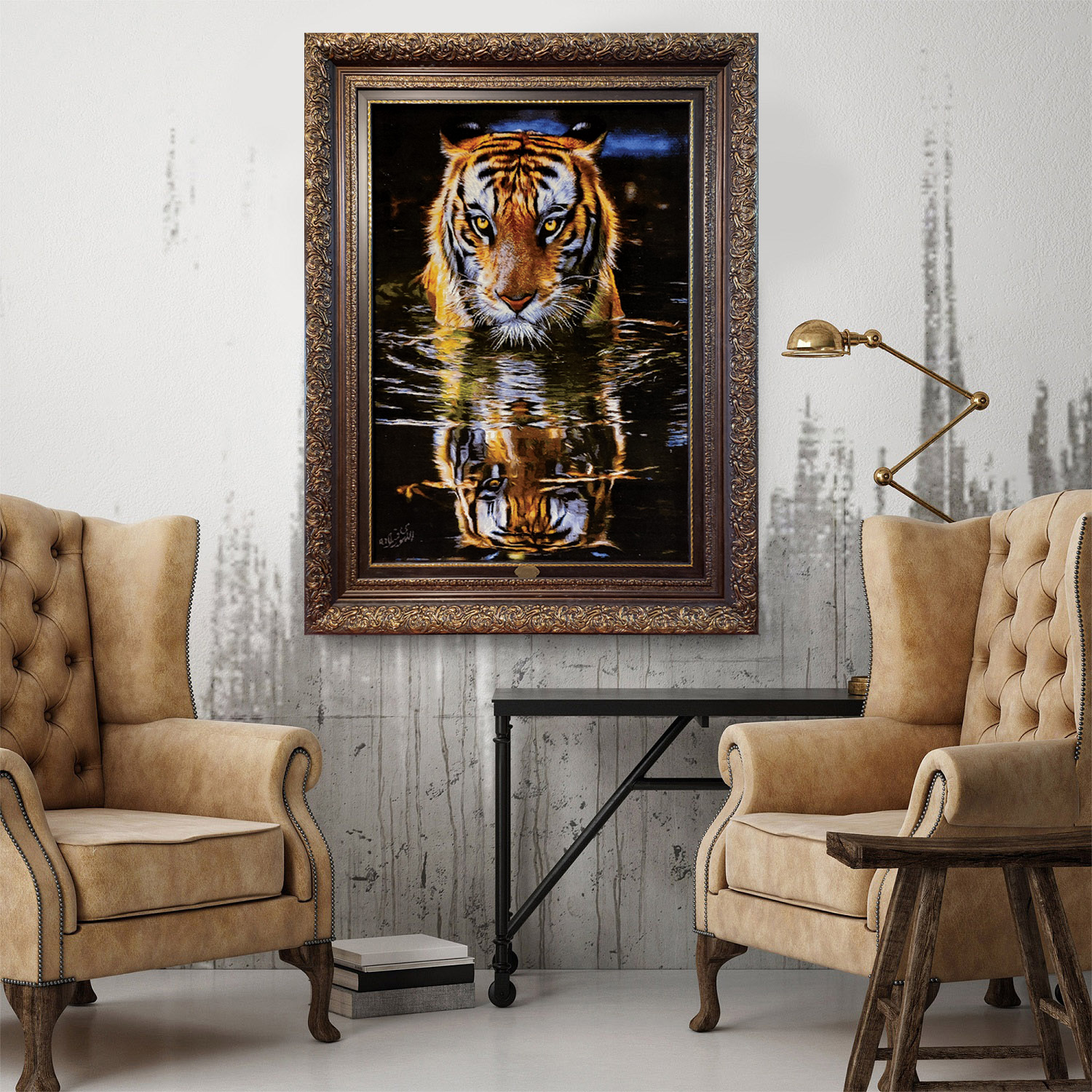 سجادة تصويرية إيرانية معقودة يدويًا من تبريز بنقش النمر