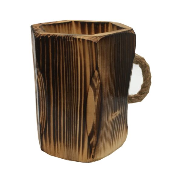 حامل فرش مكياج خشبي يدوي الصنع بتصميم فني ومقبض