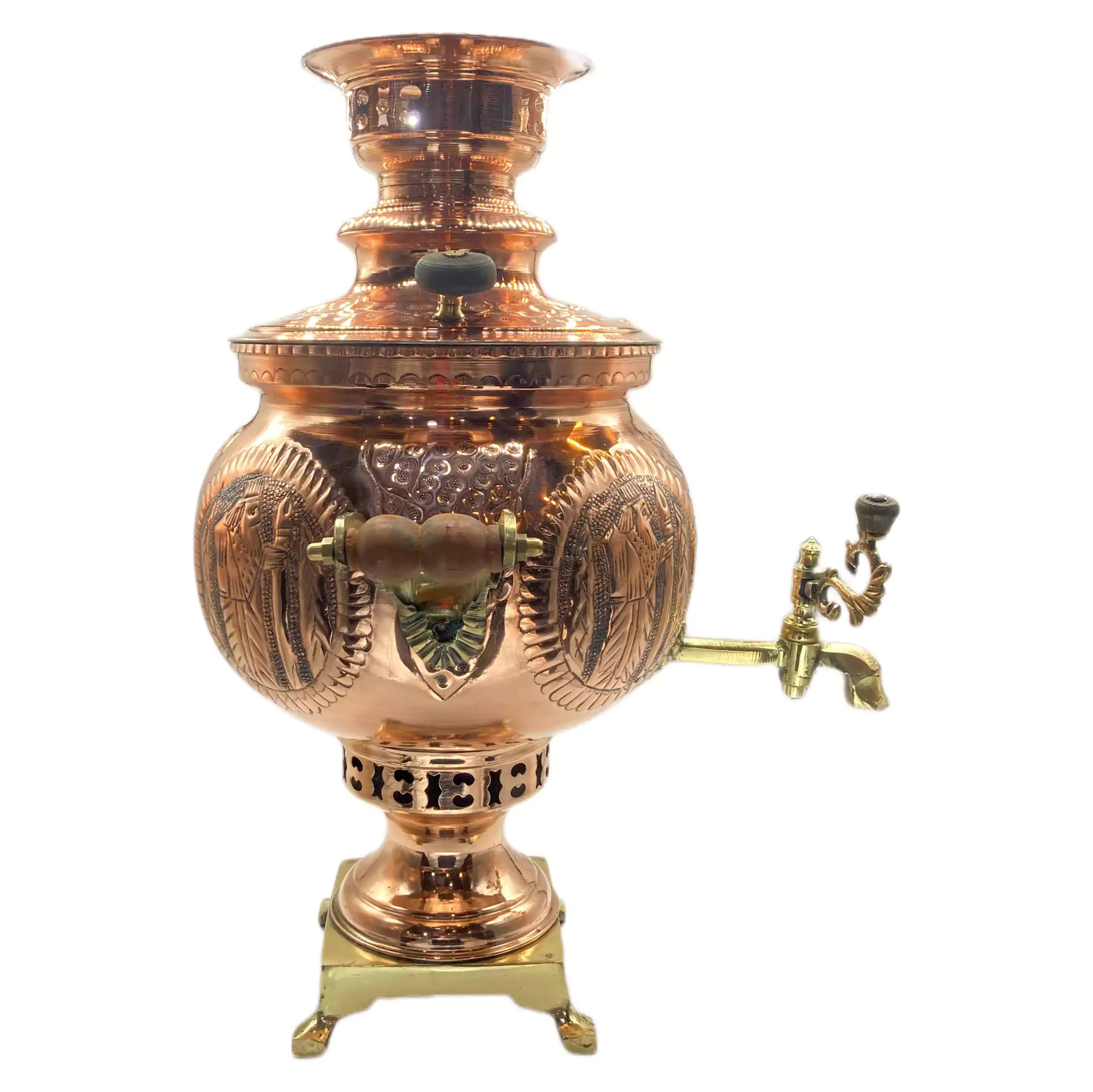 سماور إيراني نحاسي مزخرف لصنع الشاي بالفحم 6 لترات