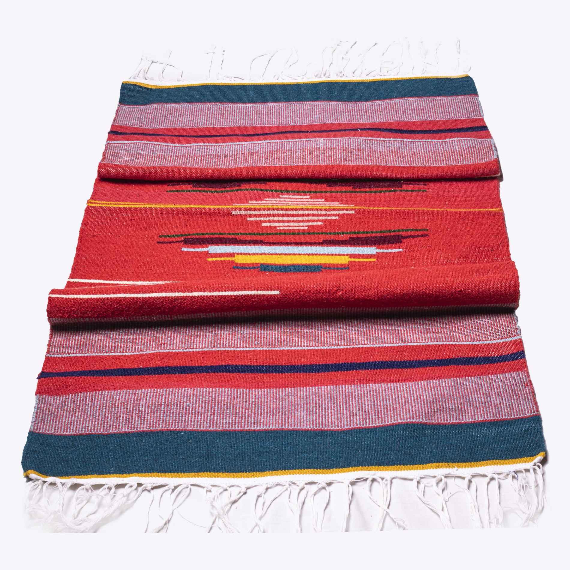 سجادة كليم إيرانية منسوجة يدويًا من الصوف مخططة باللون الوردي