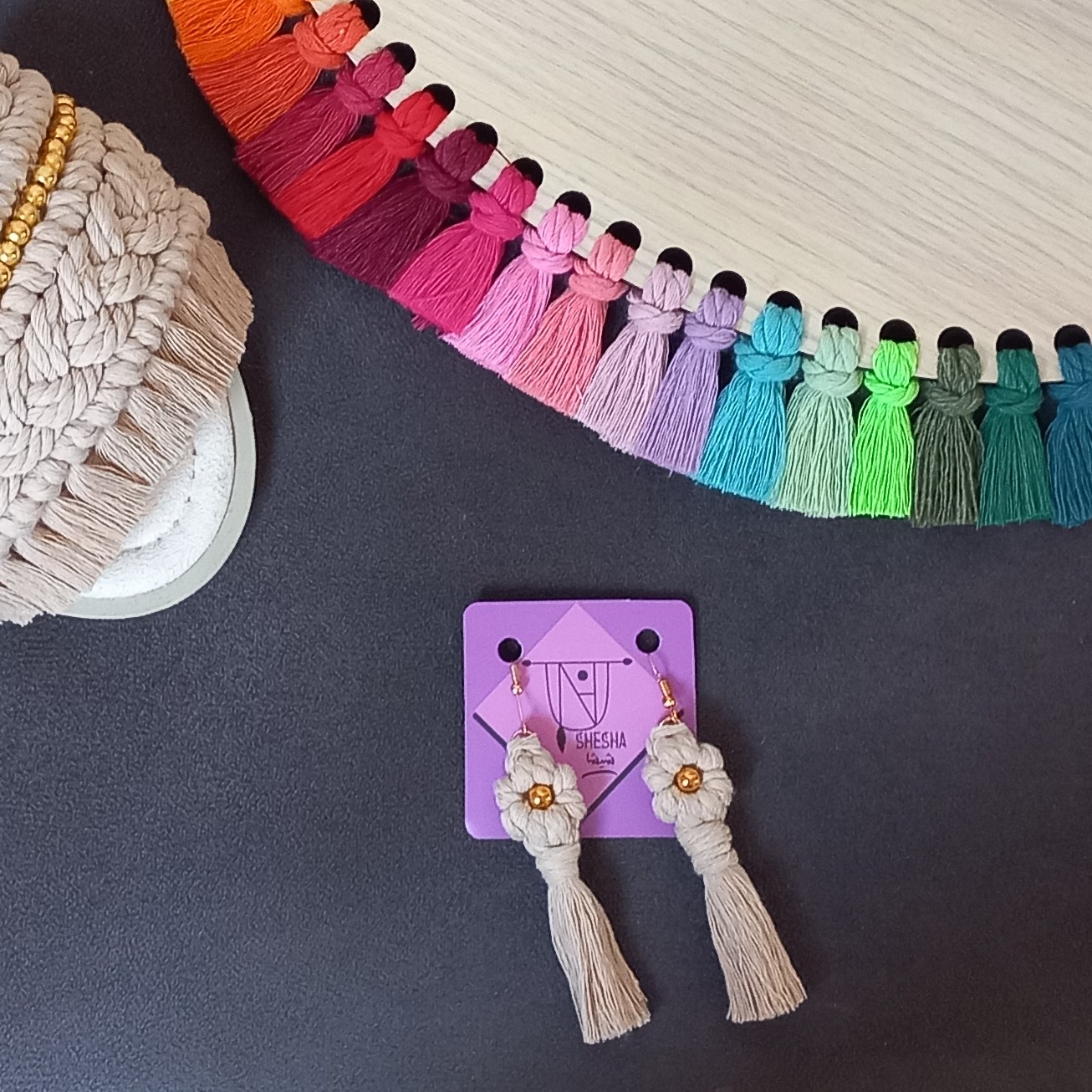 أقراط ماكرامي بوهو أنيقة بتصميم زهري