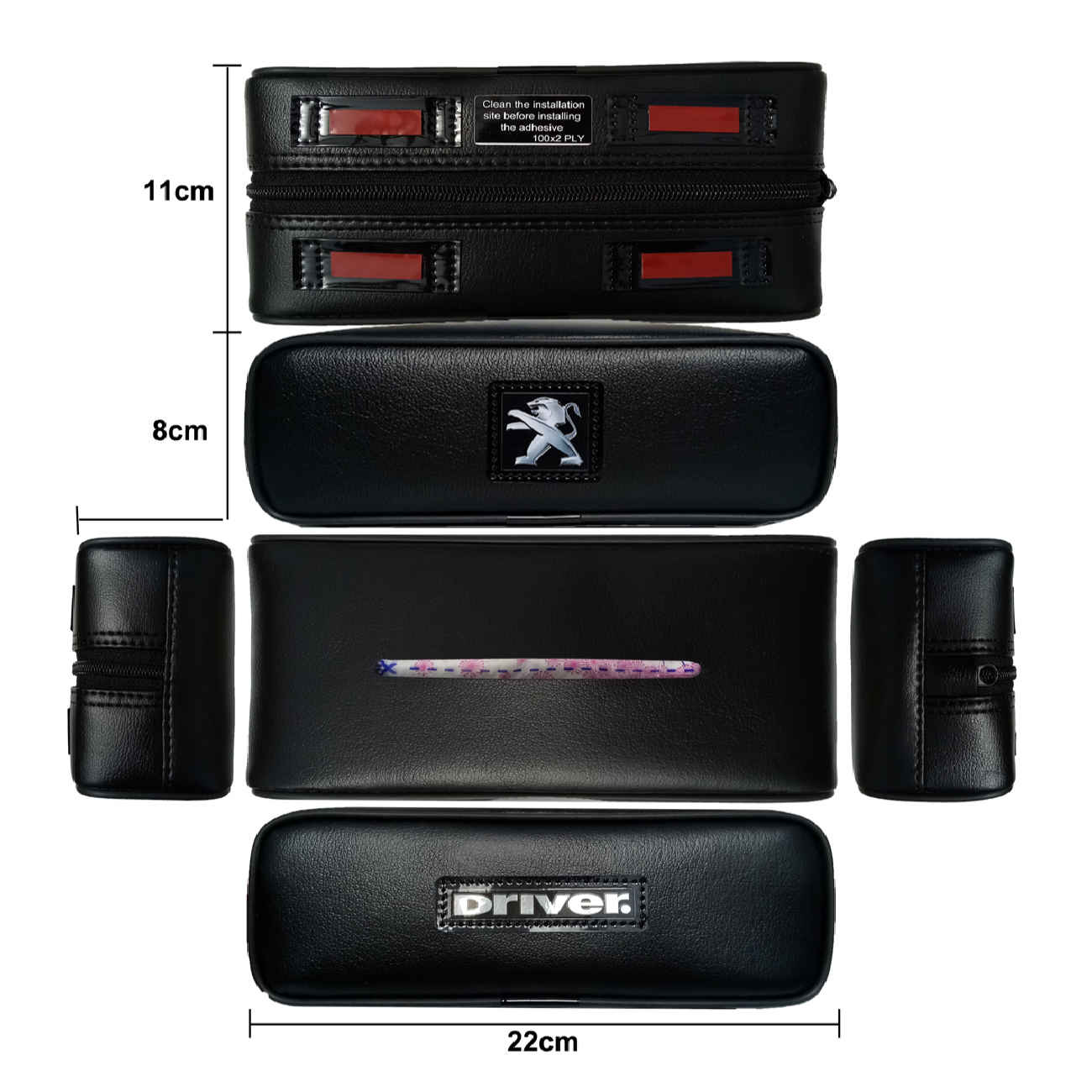 حامل مناديل السيارة – مصنوع من جلد صناعي فاخر، للتركيب على المقعد الخلفي – شعار بيجو