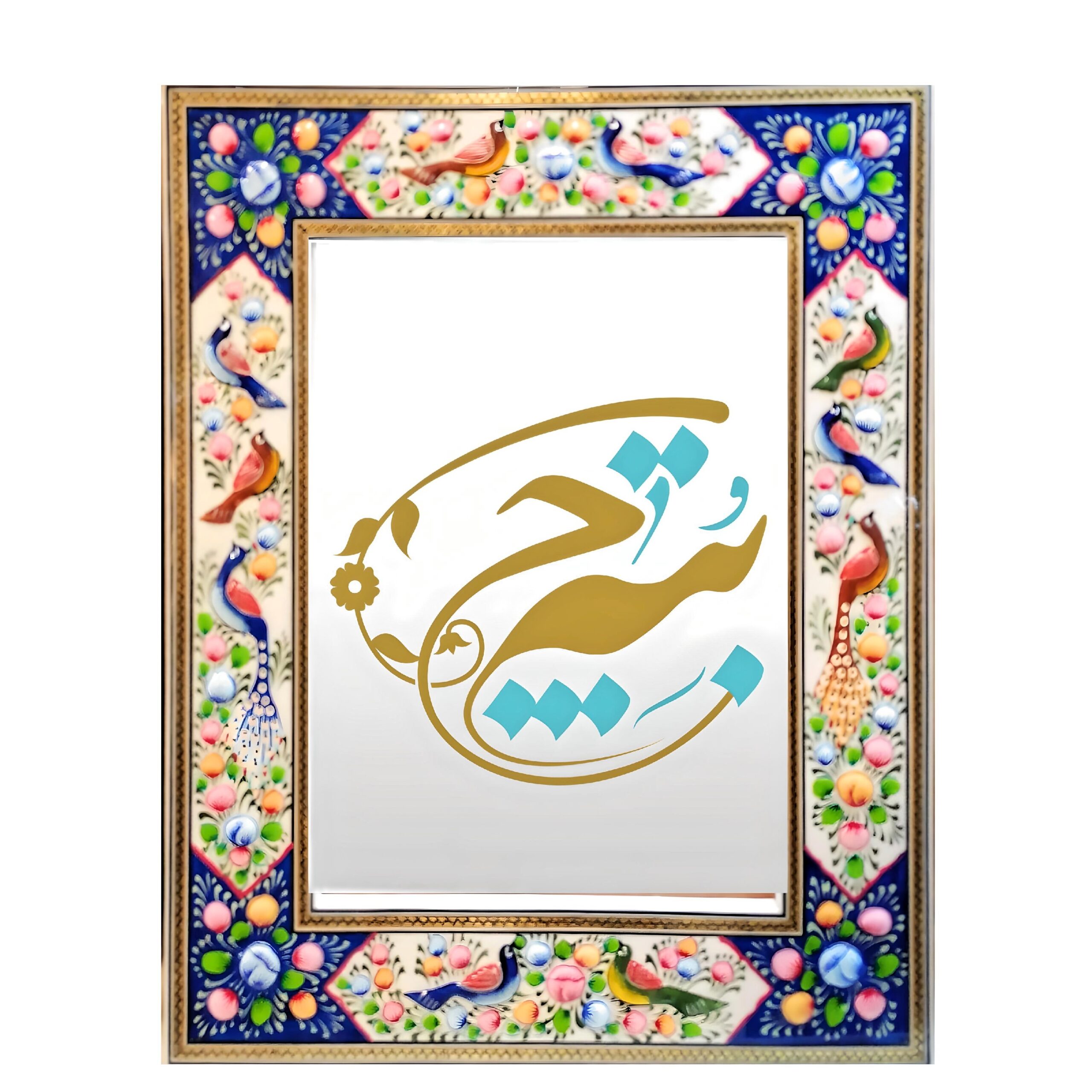 إطار مرآة خشبي إيراني أنيق بتصميم خاتمكاري