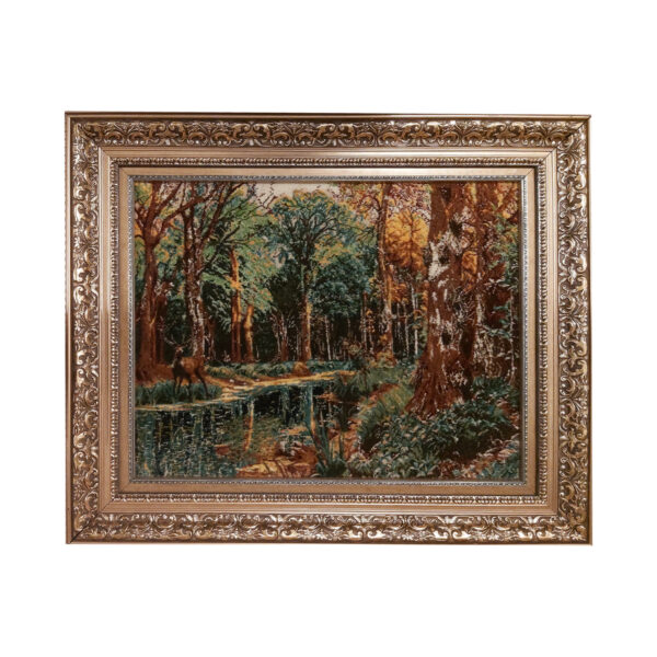 سجادة إيرانية تصويرية معقودة يدويًا من تبريز – مشهد الغابة