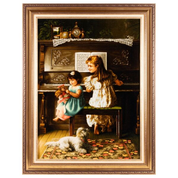 سجادة تصويرية إيرانية معقودة يدويًا من تبريز - فتاة البيانو