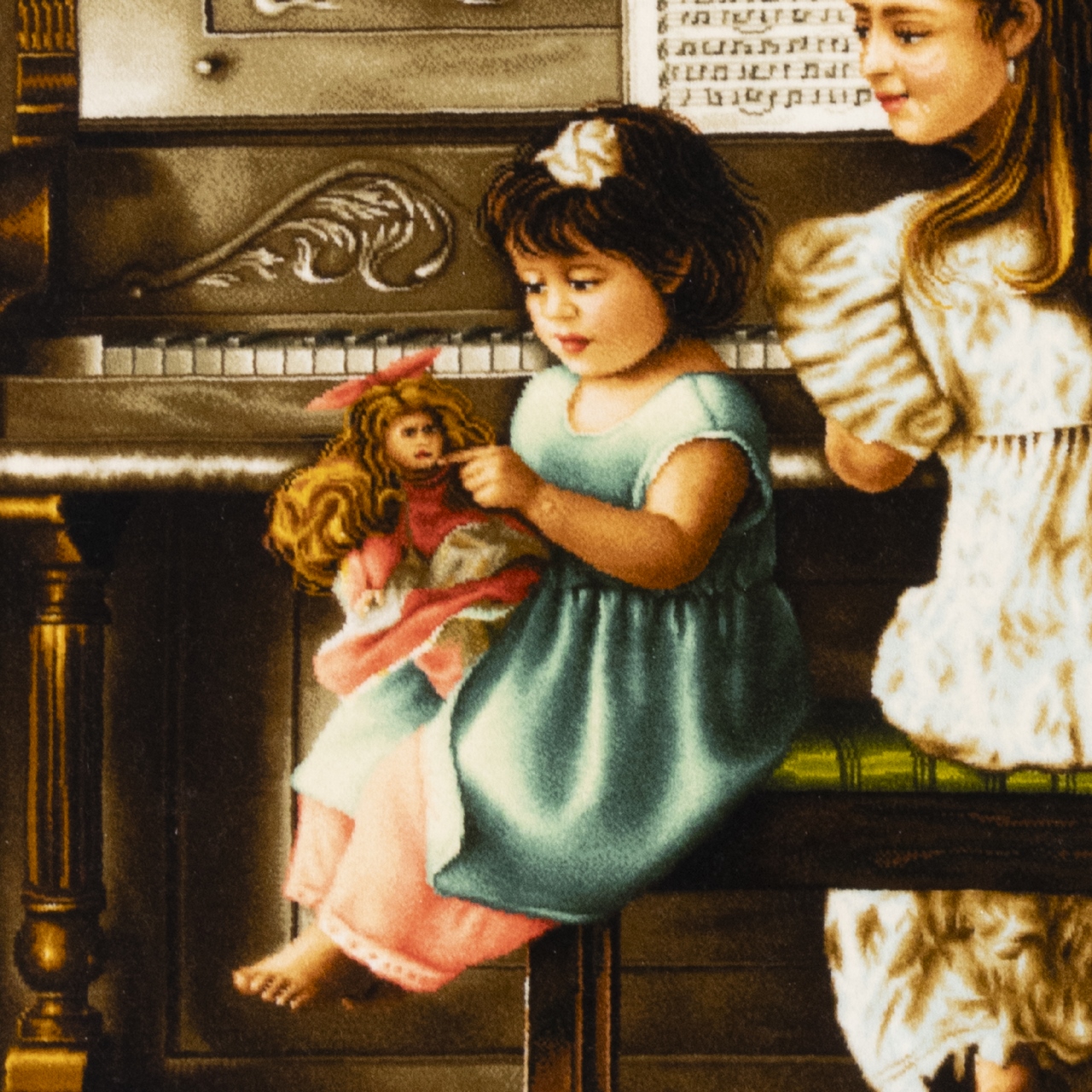 سجادة تصويرية إيرانية معقودة يدويًا من تبريز – فتاة البيانو