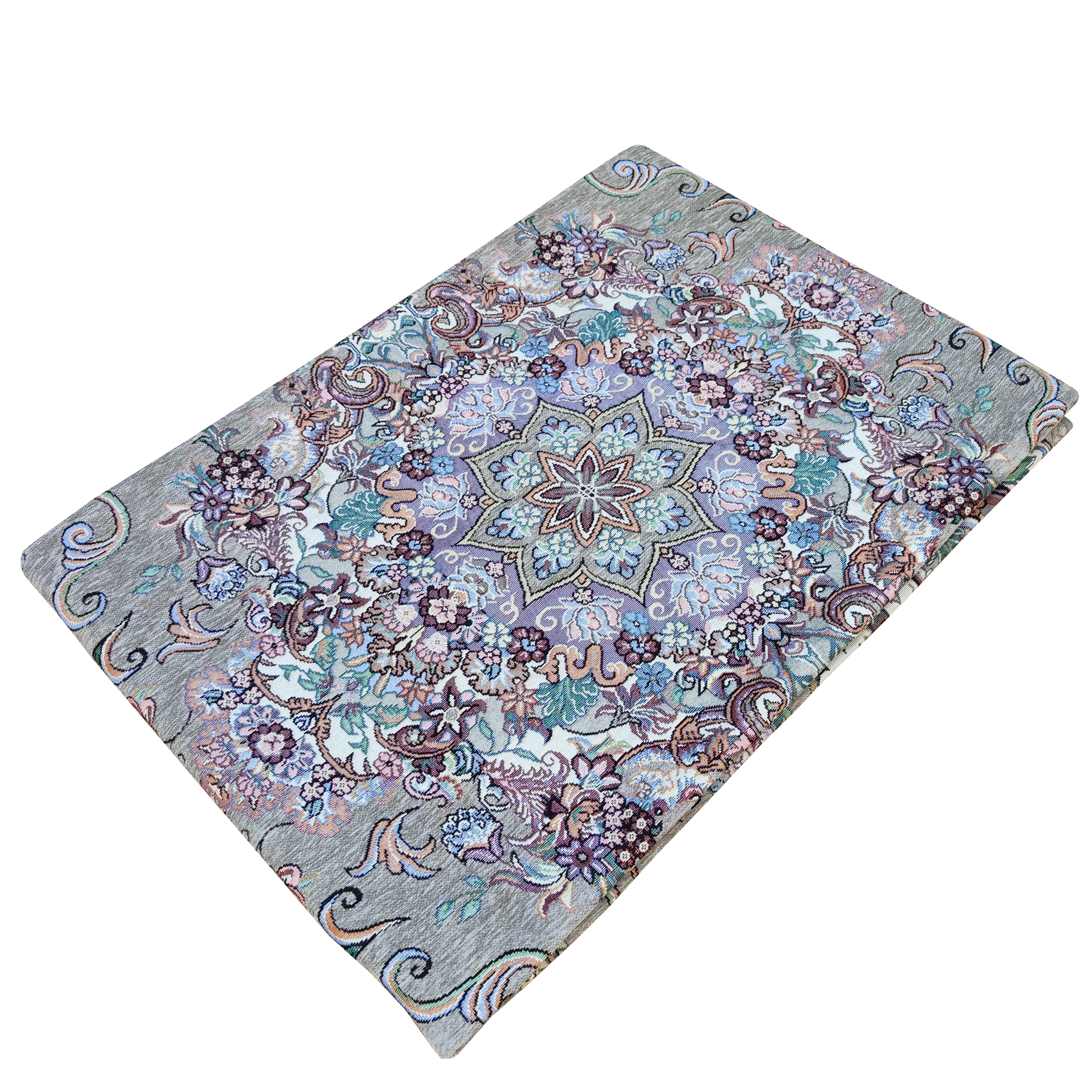 سجادة أرضية كبيرة بطراز إيراني بتصميم زهور باللون الرمادي