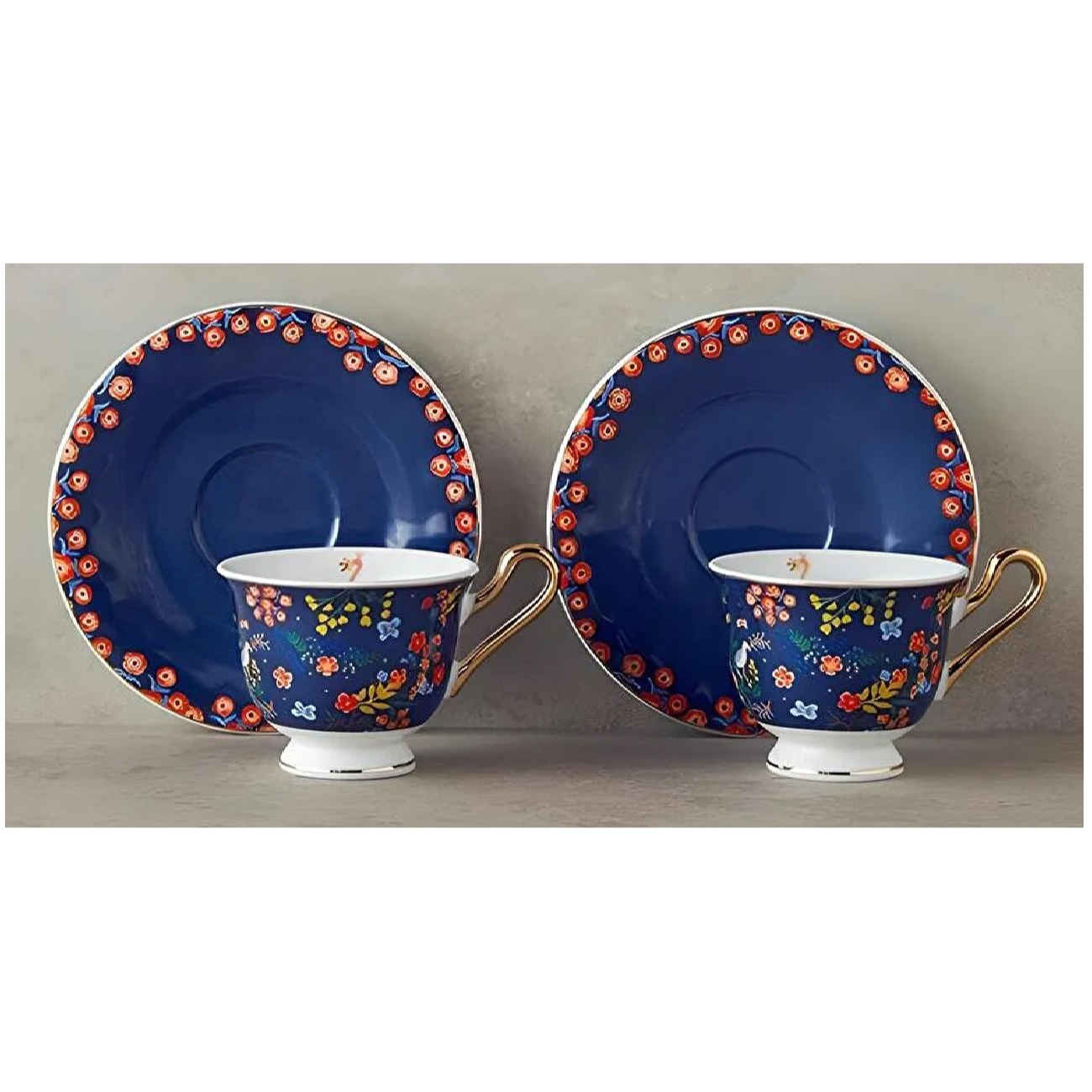 طقم شاي خزفي فني باللون الأزرق الداكن – مجموعة شاي كلاسيكية وخالدة