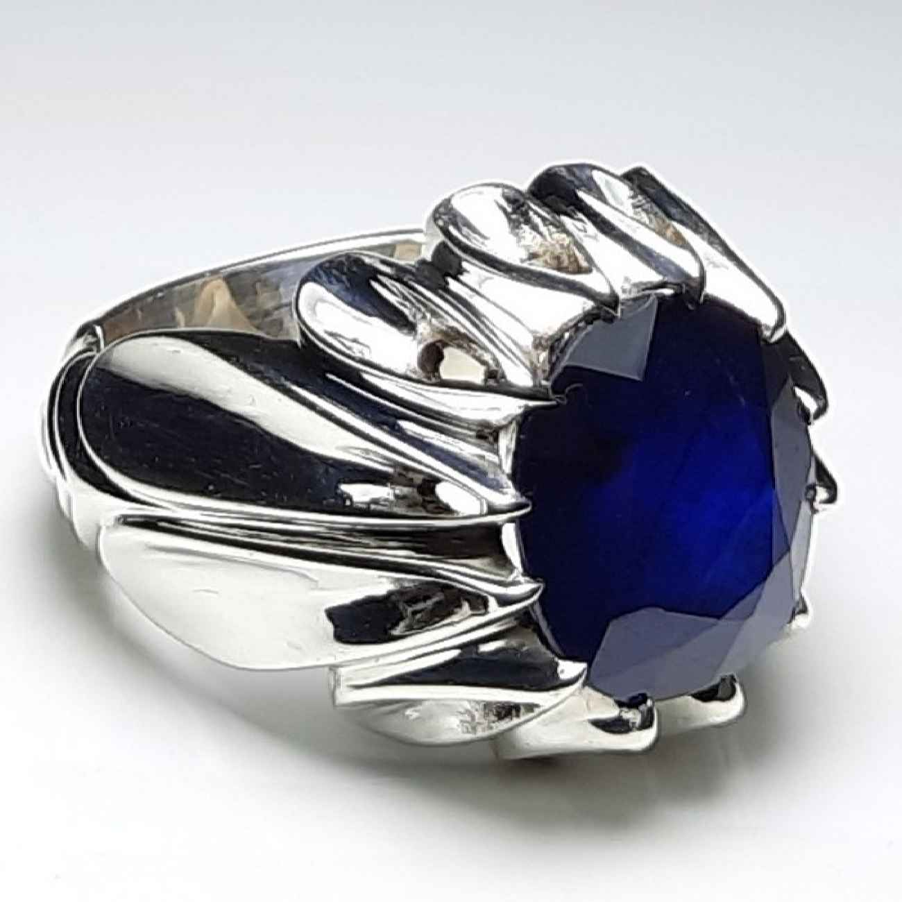 خاتم فضة إيراني للرجال بالياقوت الأحمر مصمم يدوياً، أنيق وفاخر