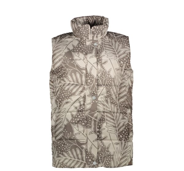 سترة منفوخة للنساء بدون أكمام بسحاب مع تصميم أوراق