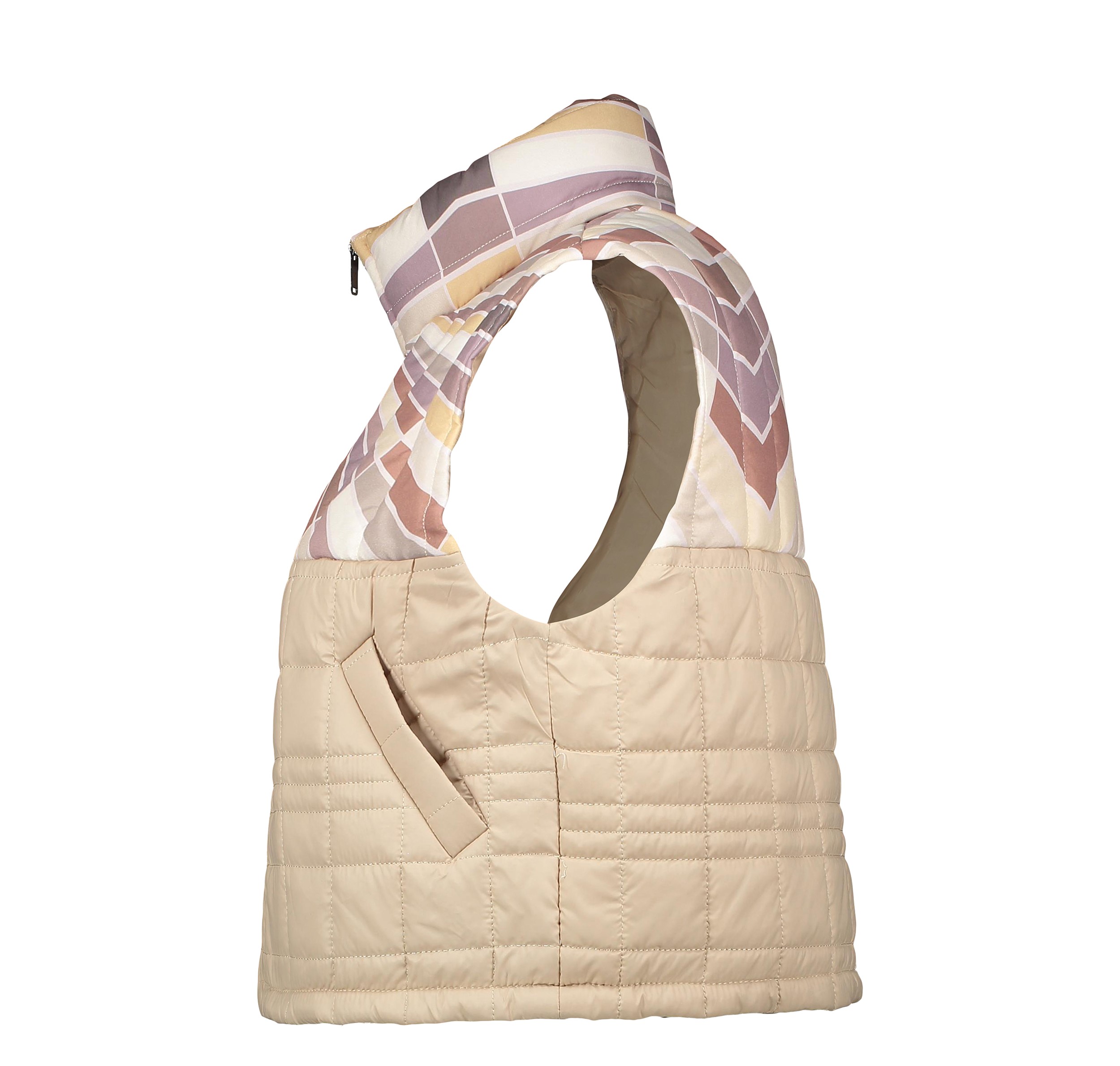 سترة منفوخة للنساء بدون أكمام بسحاب مع تصميم مخطط