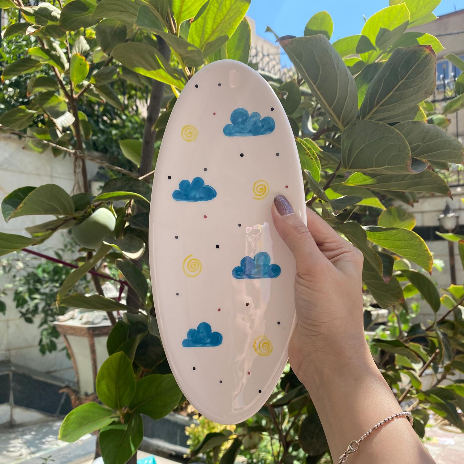 صينية تقديم من السيراميك خزفية فنية مرسومة يدويًا