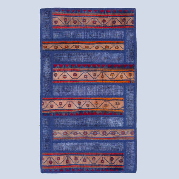 سجادة مرقعة إيرانية عتيقة مصنوعة يدوياً - زرقاء