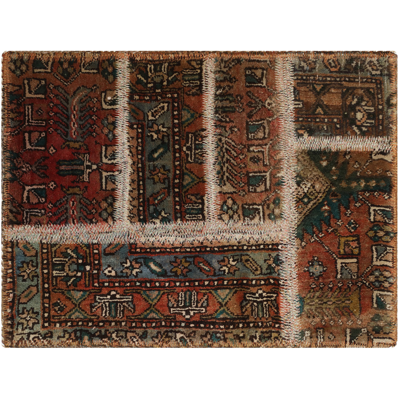 سجادة مرقعة إيرانية عتيقة مصنوعة يدوياً – بنية