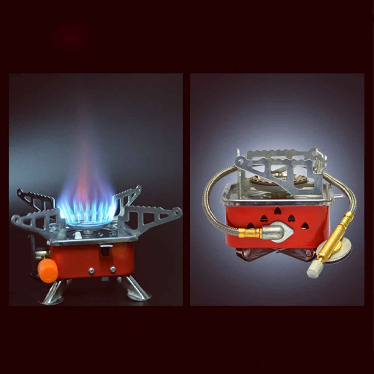 موقد غاز للتخييم – مع ذراعين داعمين قابلة للطي وتوصيل خرطوم