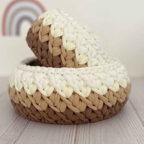 سلة تخزين بالكروشيه - منظم مثالي وترتيب بني مجموعة من 2