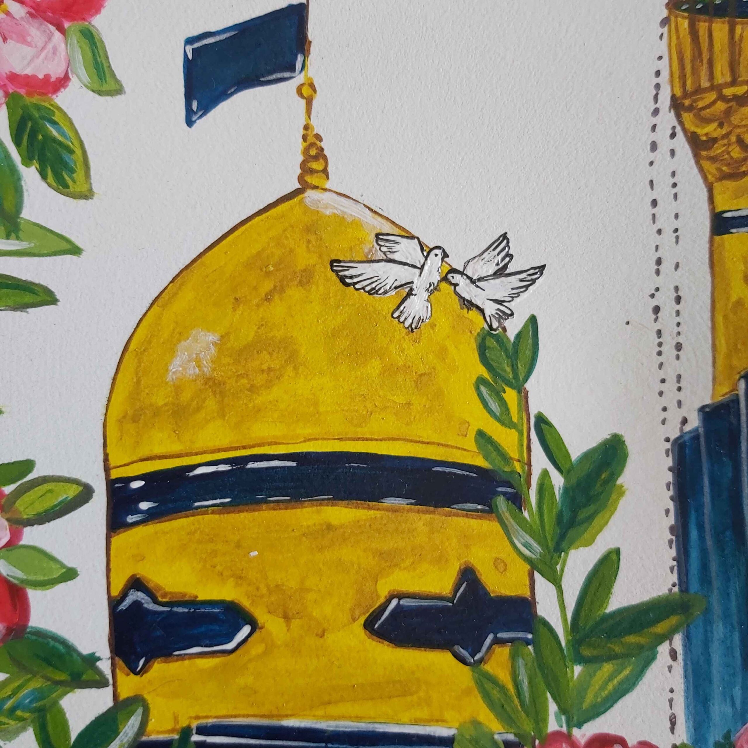 لوحة فخارية إسلامية يدوية مع طلاء أكريليك – ديكور حائطي مستوحى من ضريح الإمام رضا
