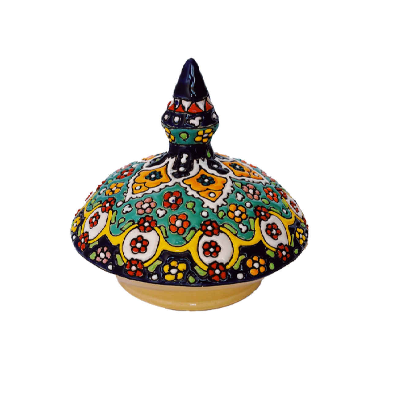 وعاء سكر مزخرف يدويًا من الفخار الإيراني مع غطاء بتصميم زهور