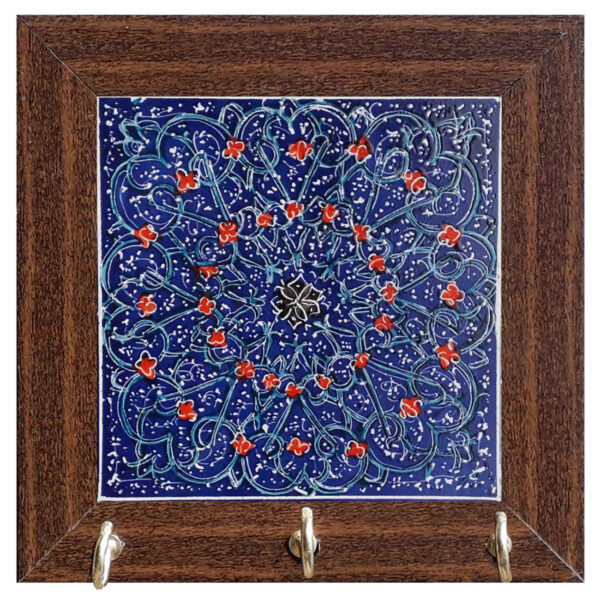 حامل مفاتيح جداري سيراميكي - بإطار خشبي لتنظيم مدخل المنزل بشكل جميل