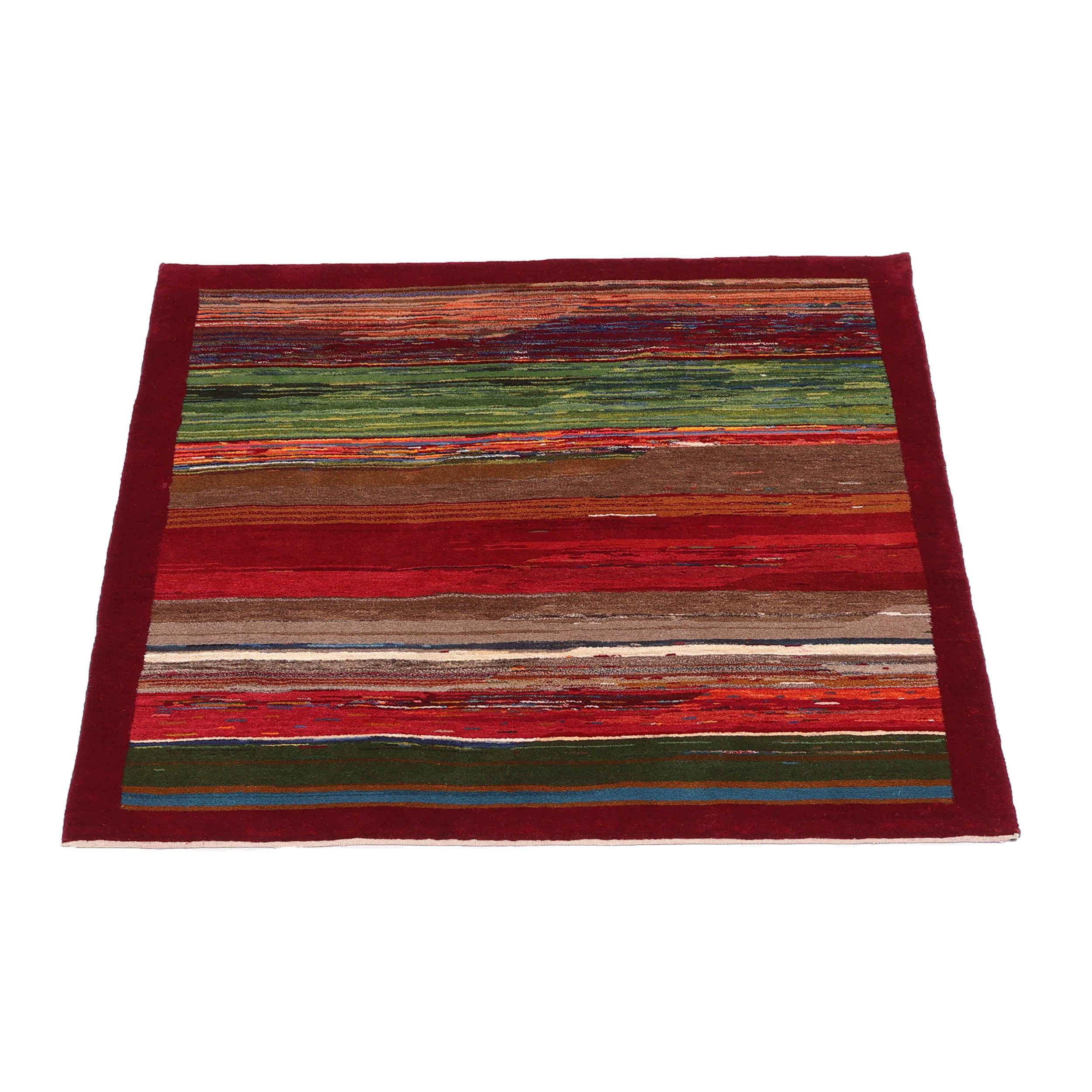 سجاد جابيه إيراني من الصوف منسوجة يدويًا في شيراز بخطوط حمراء داكنة