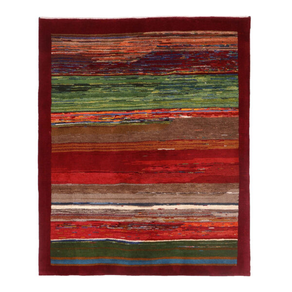 سجاد جابيه إيراني من الصوف منسوجة يدويًا في شيراز بخطوط حمراء داكنة