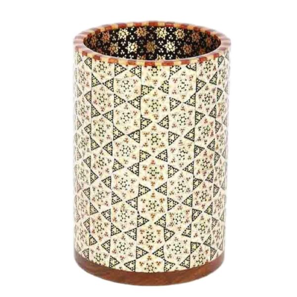 إتقان مصنوع بعناية – حامل أقلام مكتبي من الخشب مزخرف بخاتمكاري إيراني