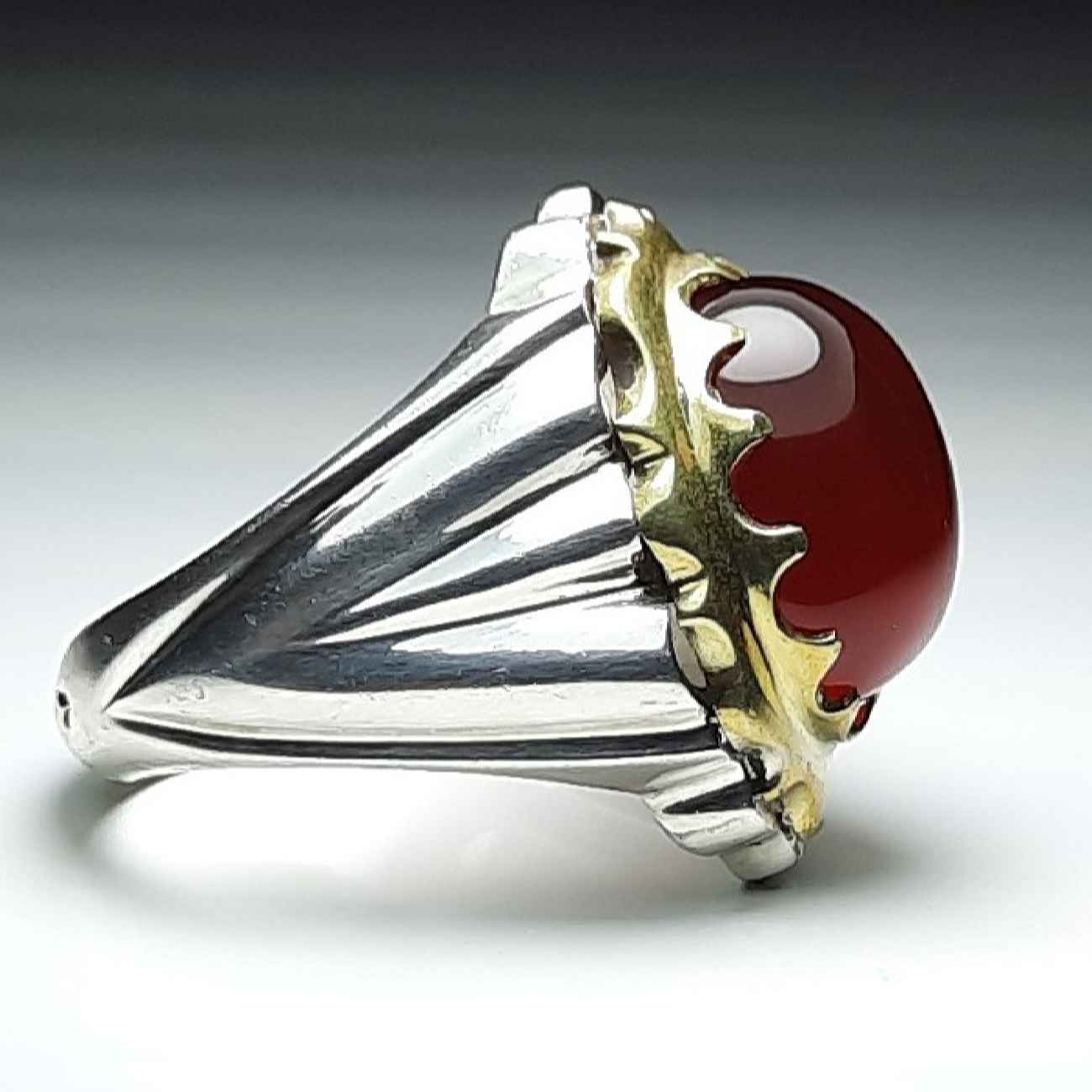 خاتم فضة إيراني للرجال بحجر عقيق أحمر من خراسان