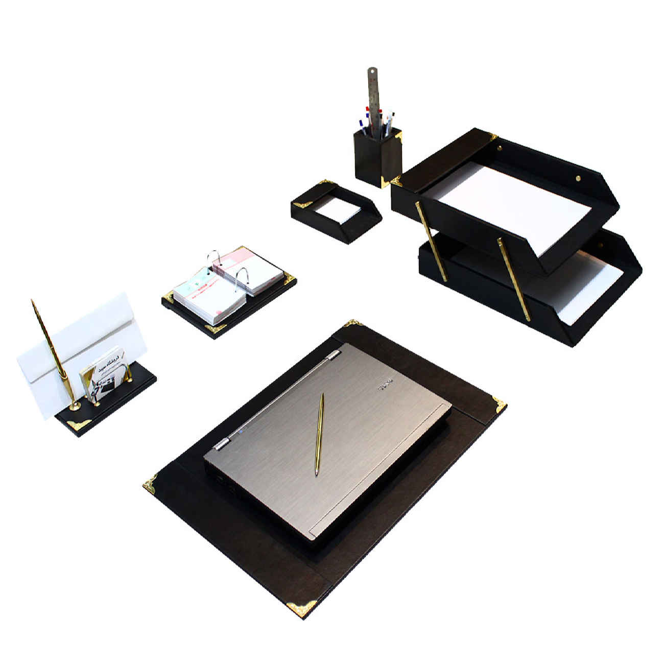 إكسسوارات منظم مكتب جلدي فاخر للمكتب (6 قطع)