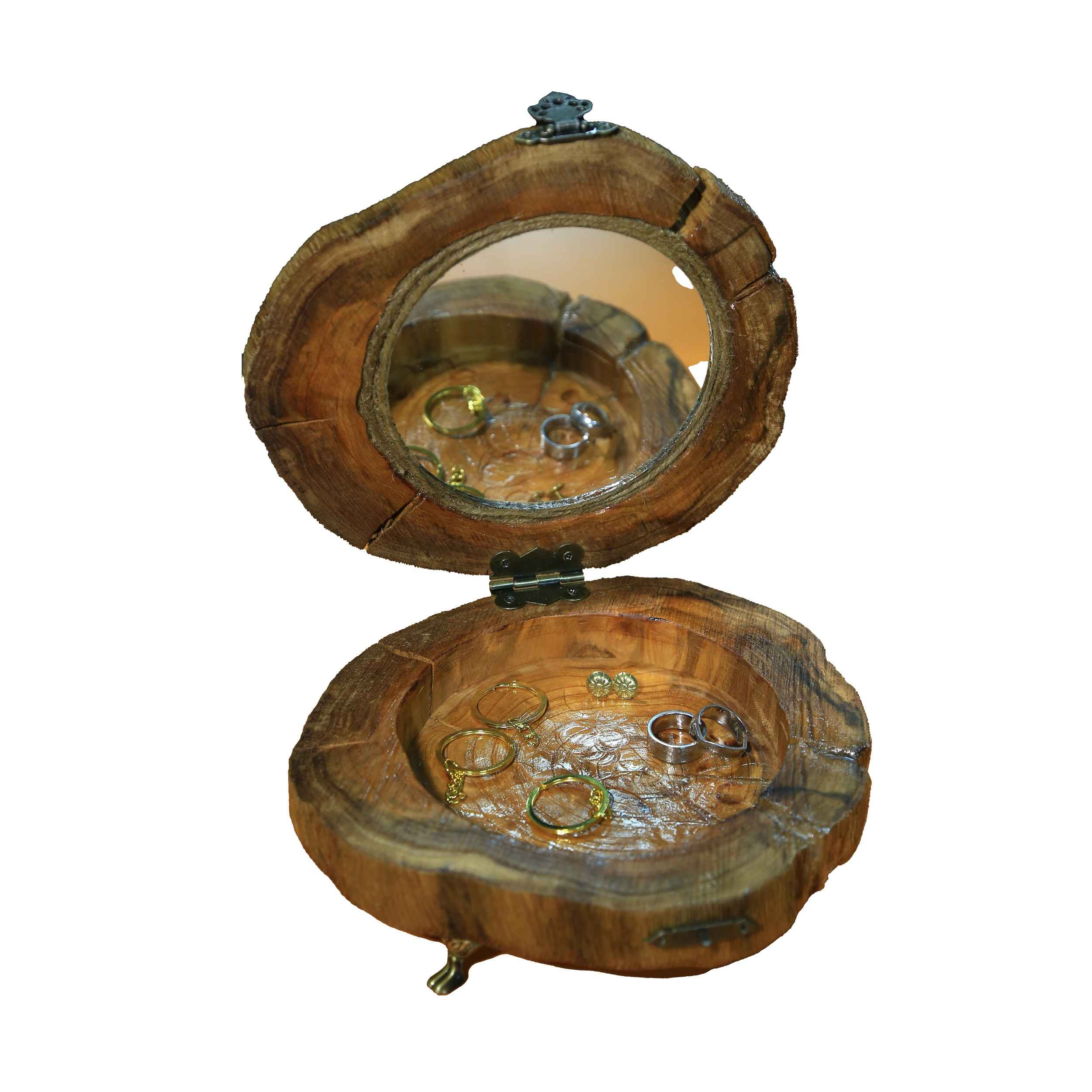 صندوق مجوهرات خشبي ريفي مع مرآة – هدية مثالية للنساء