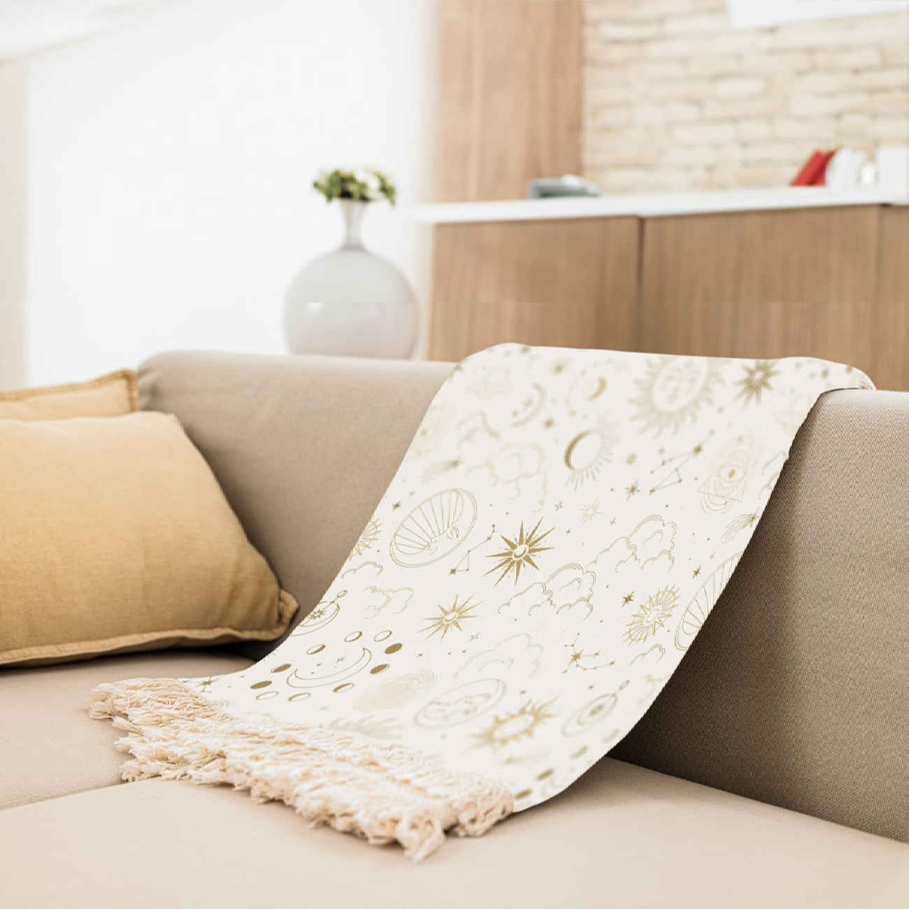 بطانية أريكة بتصميم الشمس والقمر - مثالية لليلة الأفلام، والاسترخاء، وديكور المنزل