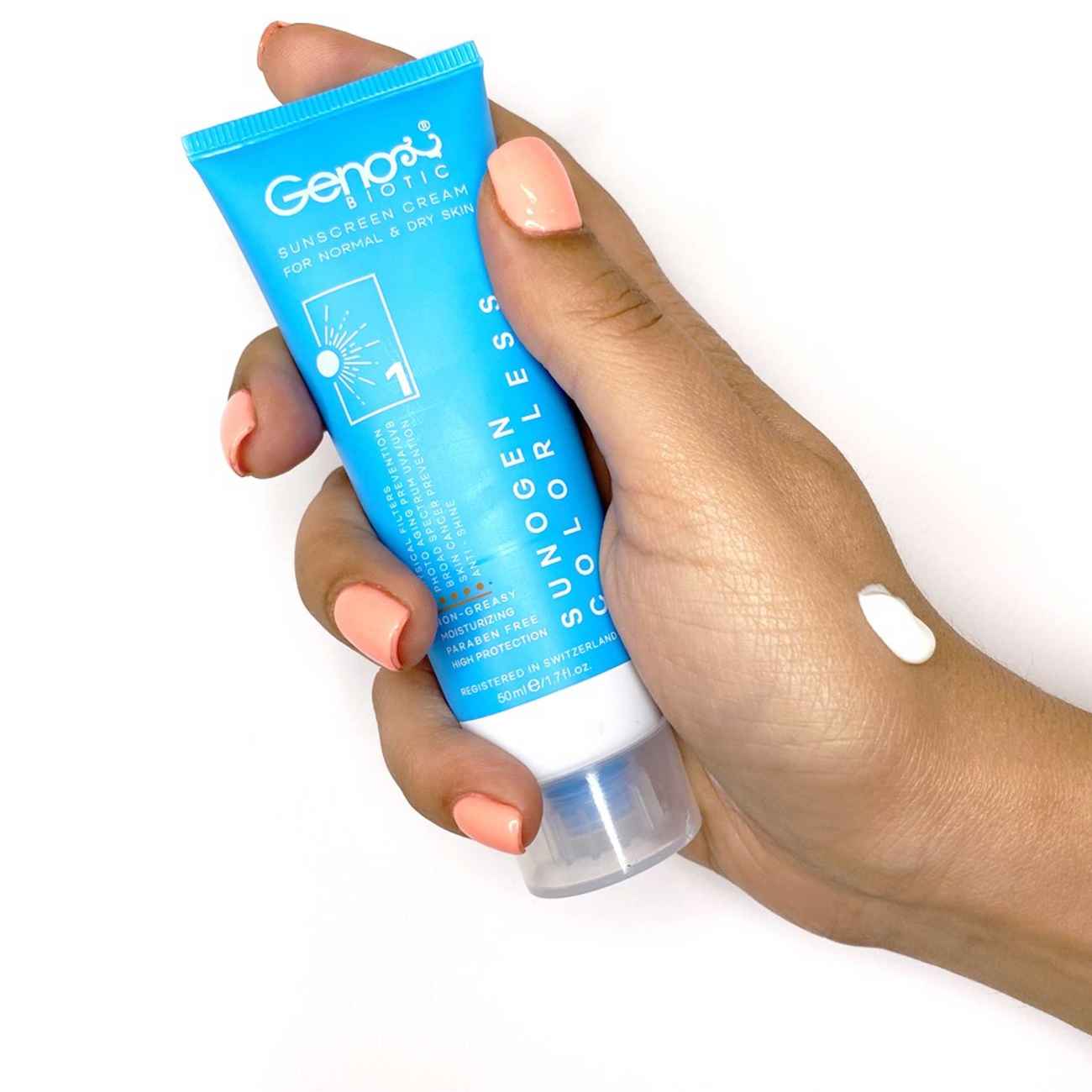 كريم واقي من الشمس للبشرة الجافة والعادية – بدون لون – جينوبايوتيك SPF50، 50 مل (عبوة من 2)