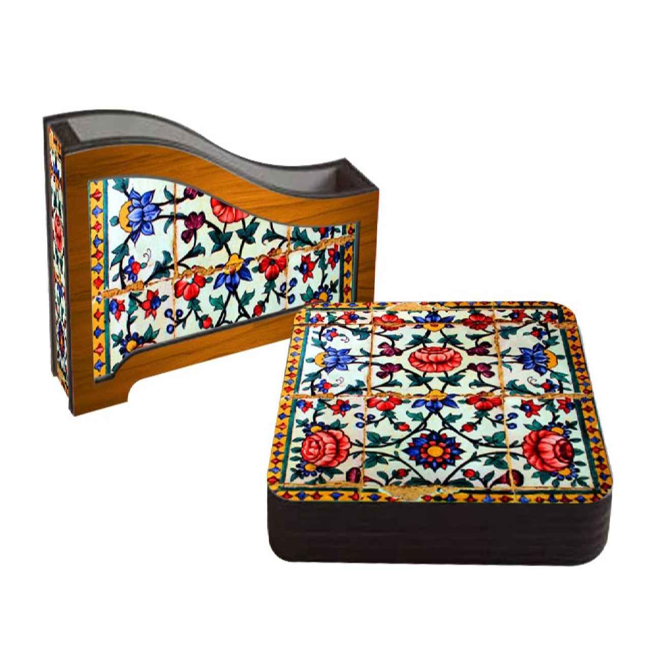 طقم كوستر فني – نموذج بلاط بتصميم زهري عبوة من 6