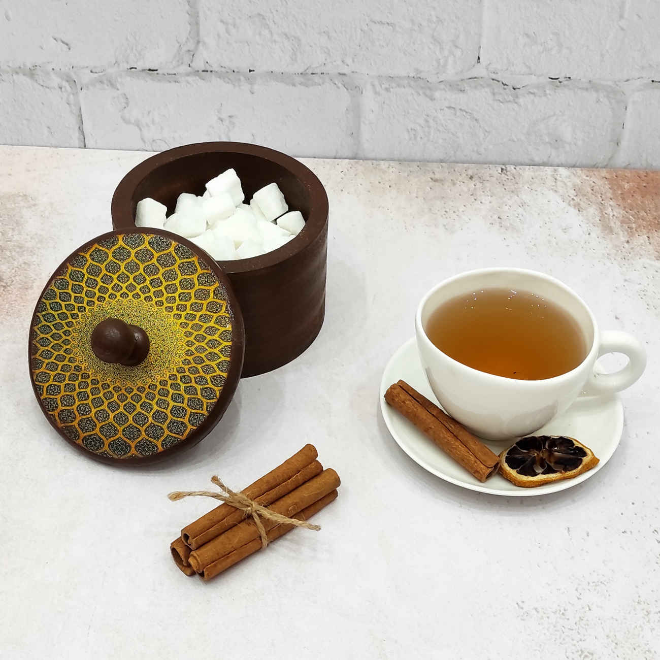 وعاء سكر خشبي أنيق لتزيين طاولتك – بجاذبية خالدة