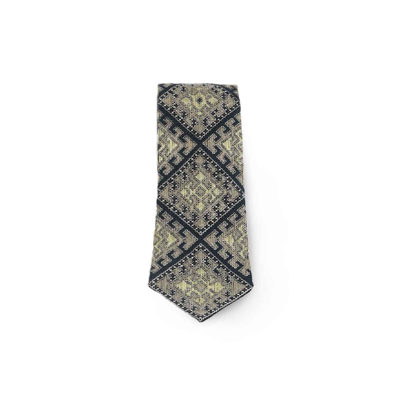 رباط عنق رجالي مطرز – تفاصيل يدوية مستوحاة من الفن الإيراني باللون الرمادي الفاتح