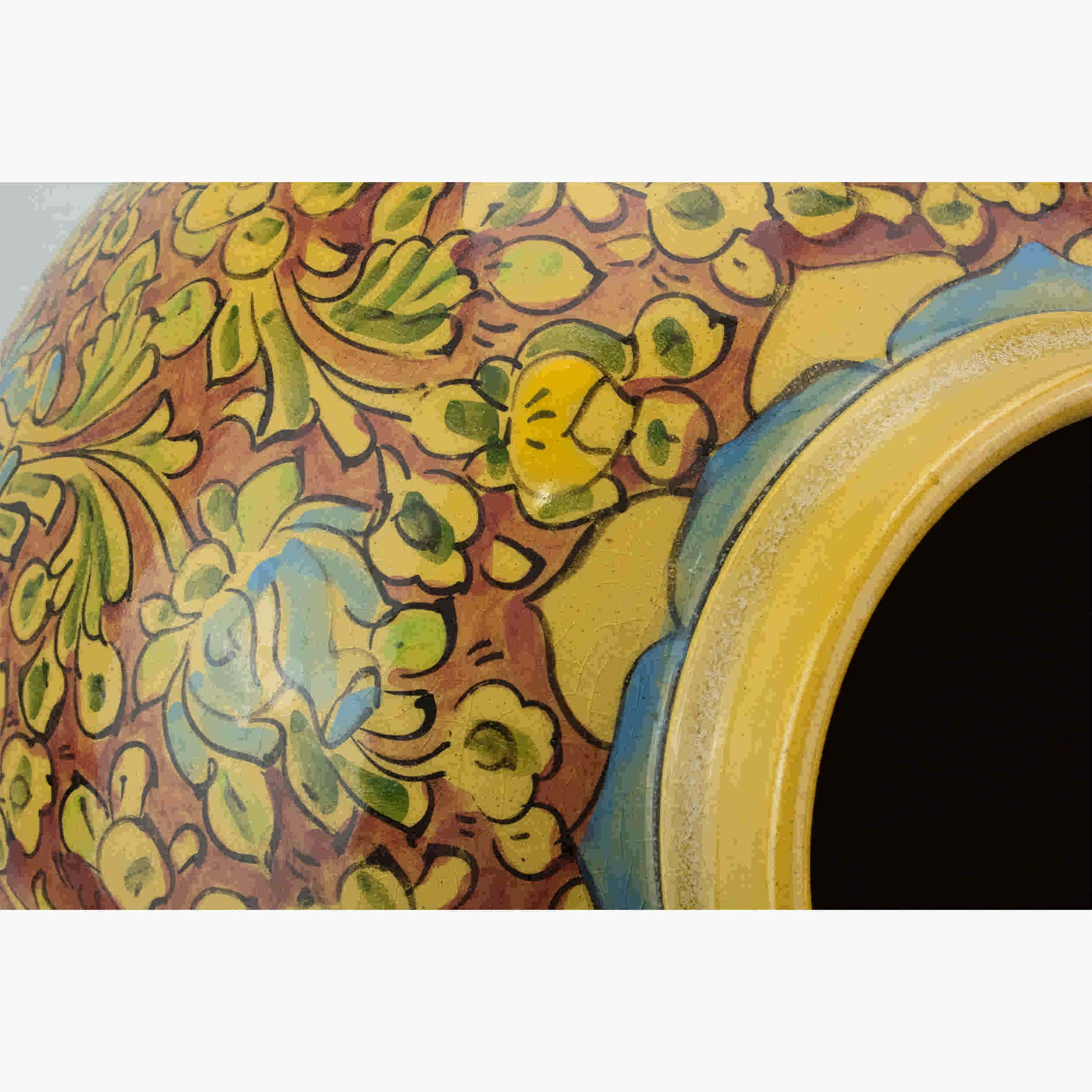 مزهرية خزفية زخرفية إيرانية مصنوعة يدويًا بتصميم أزهار وطيور