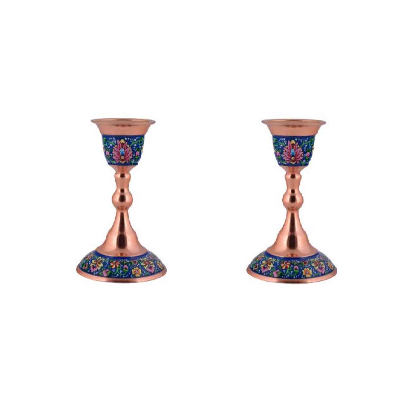 شمعدان نحاسي إيراني يدوي - مزخرف بتصميم زهري (x2)
