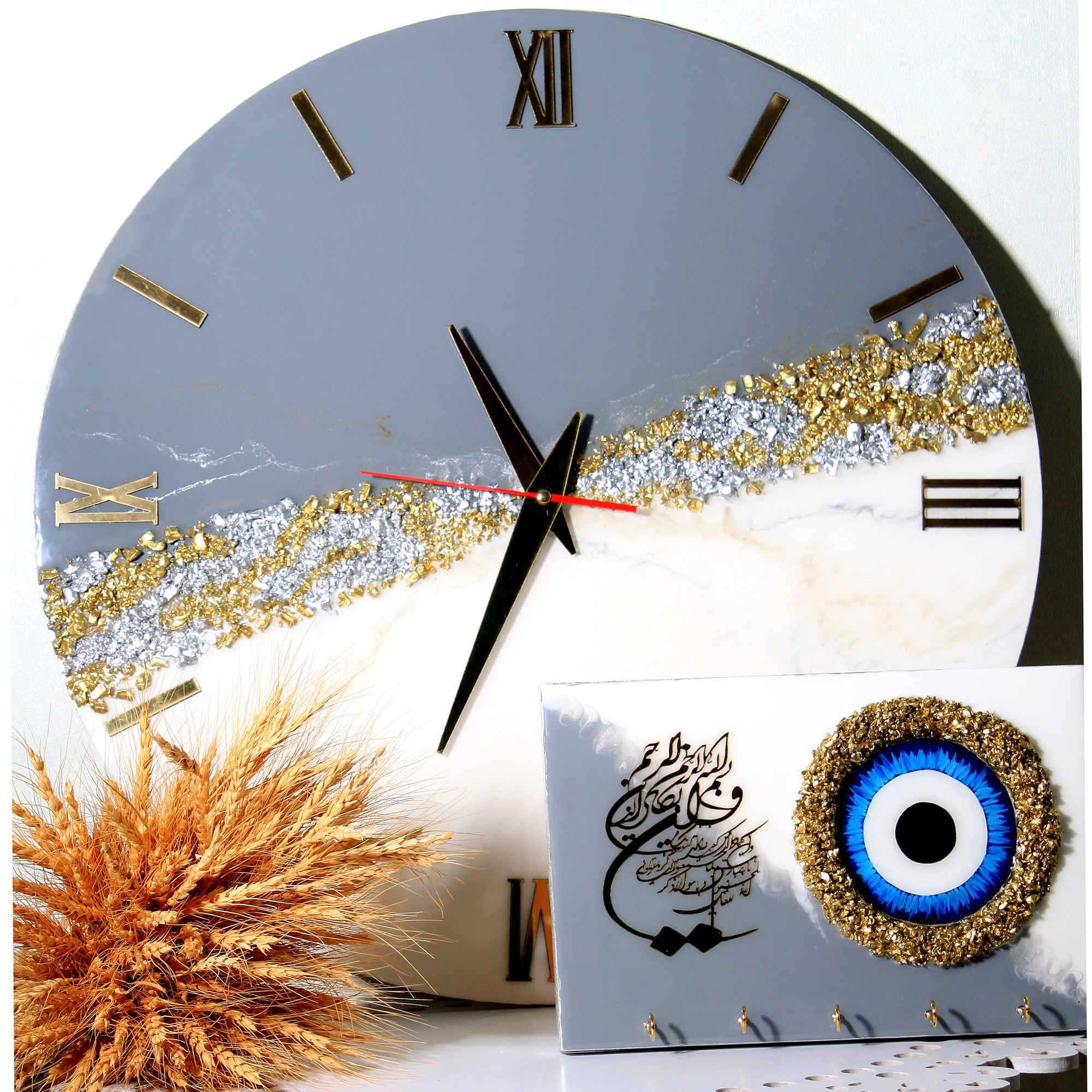 حامل مفاتيح حائط إسلامي من الراتنج مع رمز العين الشريرة – زخرفي وواقٍ