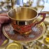 مجموعة فنجان وصحن شاي من البرونز بتصميم ميناكاري الإيراني – مجموعة شاي تقليدية زخرفية (6 قطع)