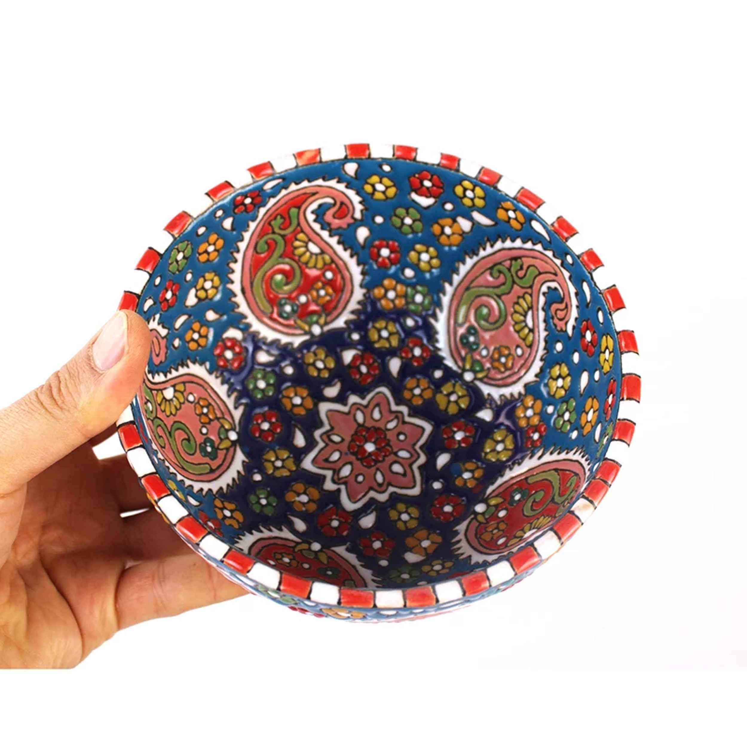 وعاء خزفي إيراني فني – تصميم مزخرف بالإنامل ونمط بايسلي، مجموعة من 3