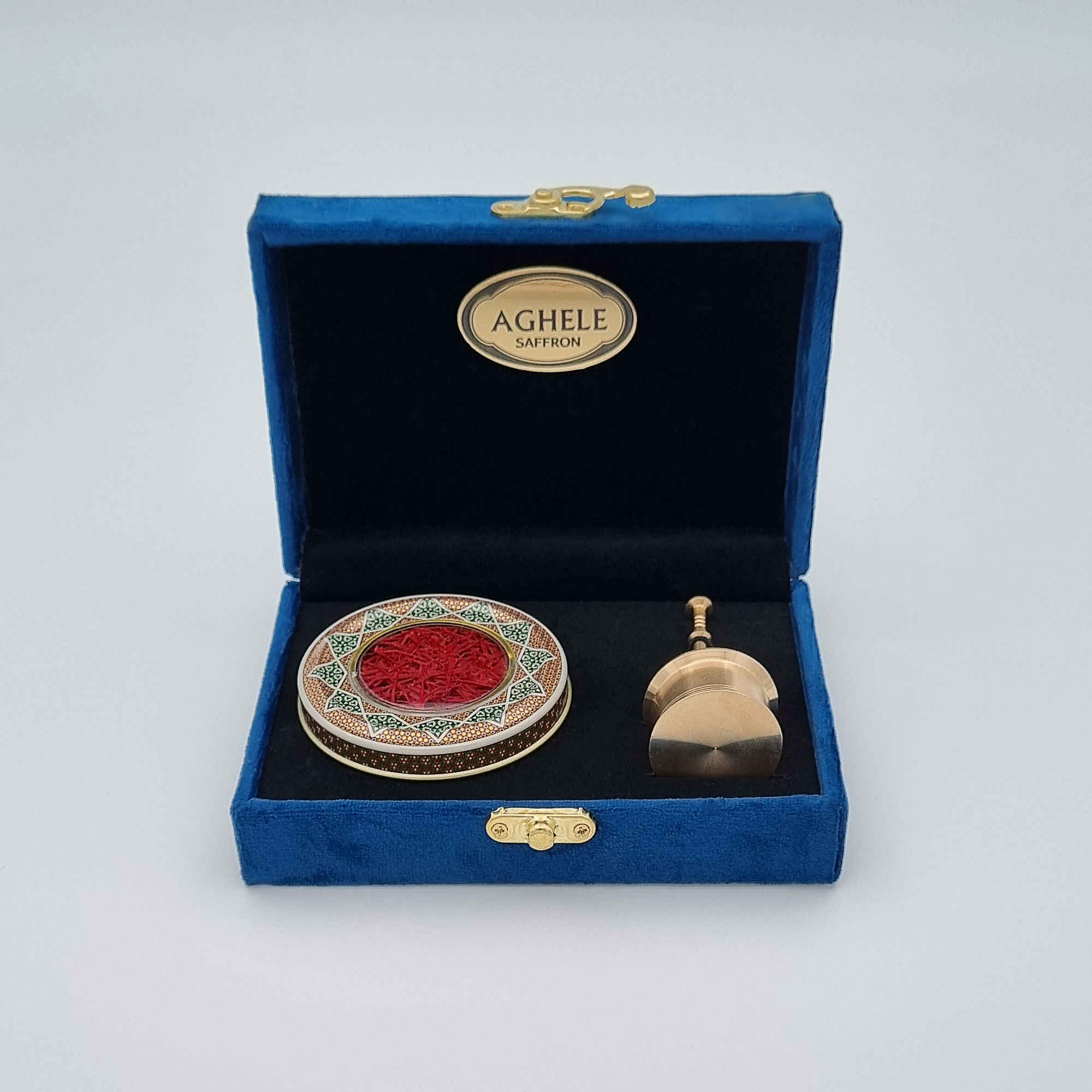 صندوق هدايا الزعفران الإيراني الفاخر (1 جرام) مع مدقة – مثالي لكل مناسبة