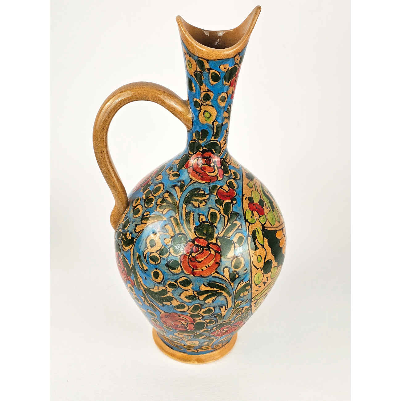 إبريق فخاري مع مجموعة أكواب بتصميم طائر وزهرة باللون الفيروزي – مجموعة من 3 قطع