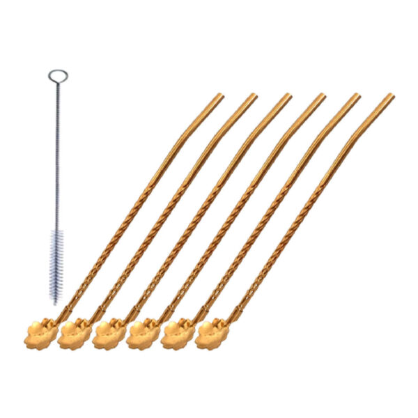 ملعقة بار من الفولاذ - مناسبة لخلط المشروبات بتصميم زهري (عبوة من 6)