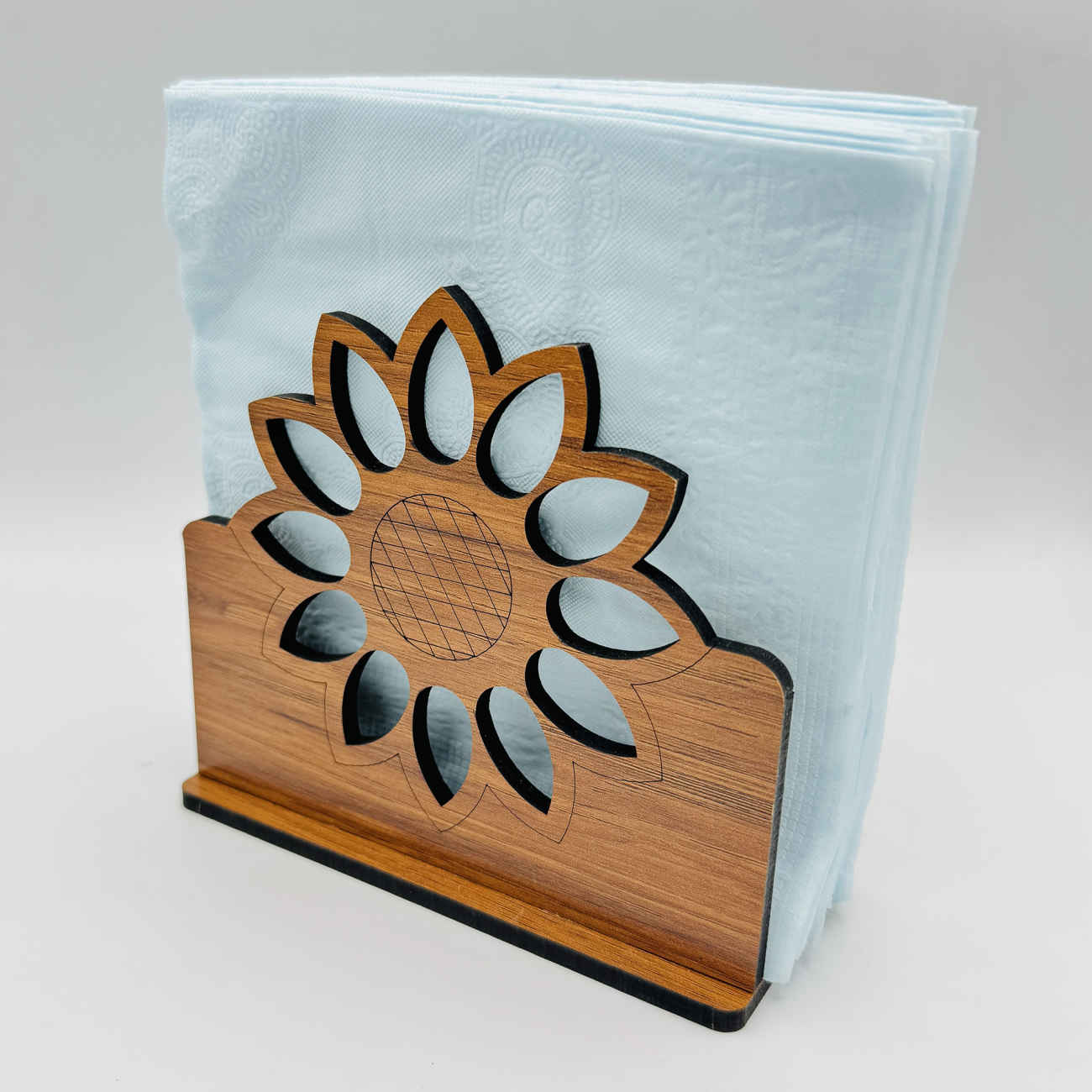 حامل مناديل خشبي – مثالي لديكور المنزل والمكتب مع تصميم زهري