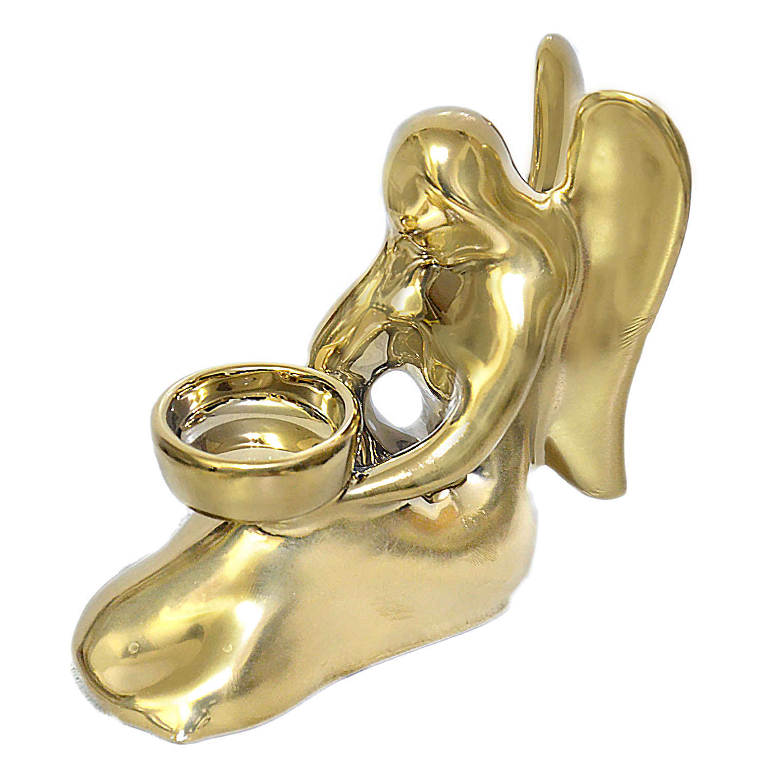 حامل شموع سيراميكي أنيق بتصميم زاوية باللون الذهبي