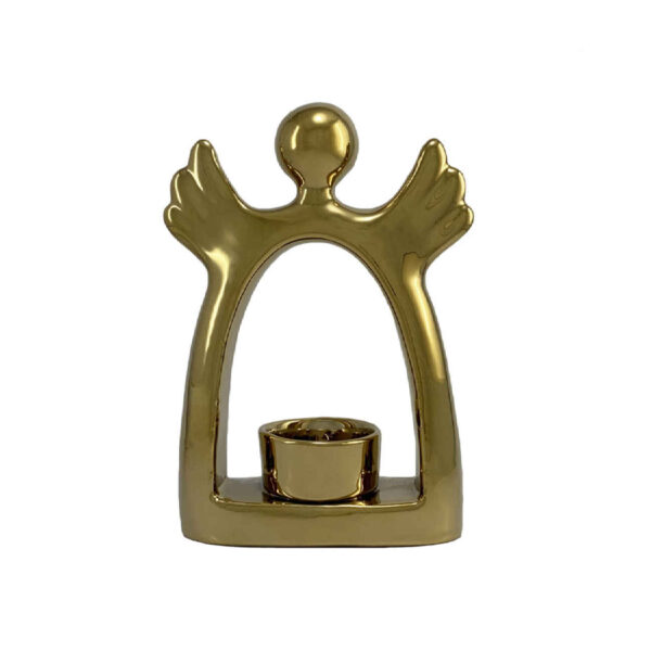 حامل شموع سيراميكي زخرفي بتصميم الزوايا باللون الذهبي