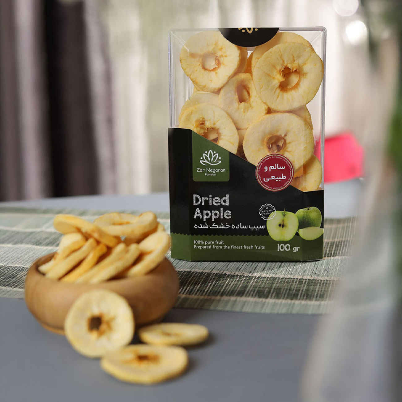 حلقات تفاح مجففة – وجبة خفيفة طبيعية حلوة ومطاطية (100 جرام)